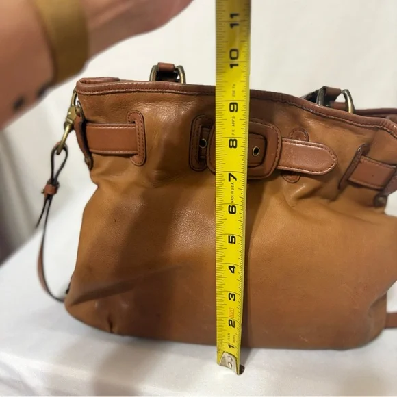 Cole Haan brown leather top handle tote with adj  shoulder strap and buckle - Picture 9 of 10